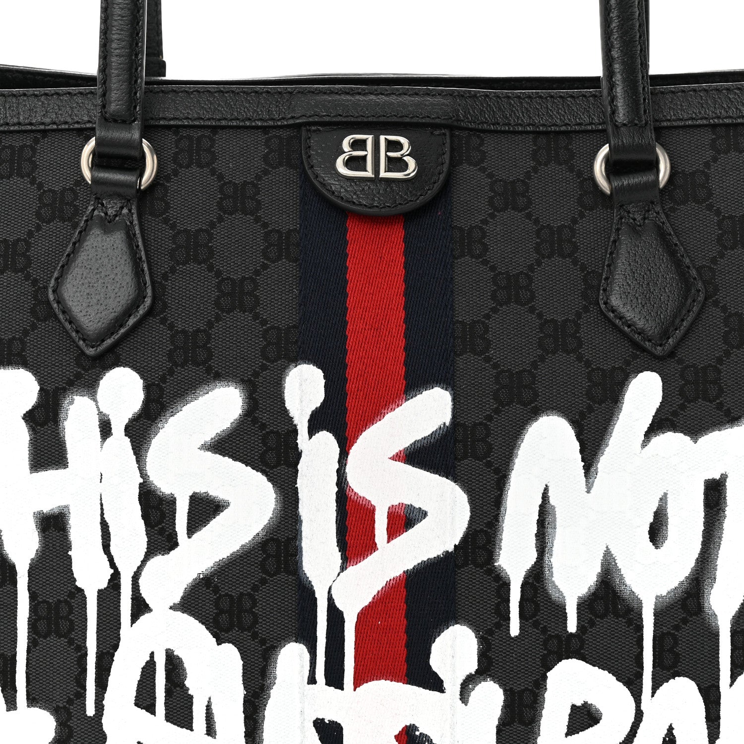 Gucci X BALENCIAGA BB Monogram Web Graffiti Medium Ophidia Shopping Tote Beige New Acero