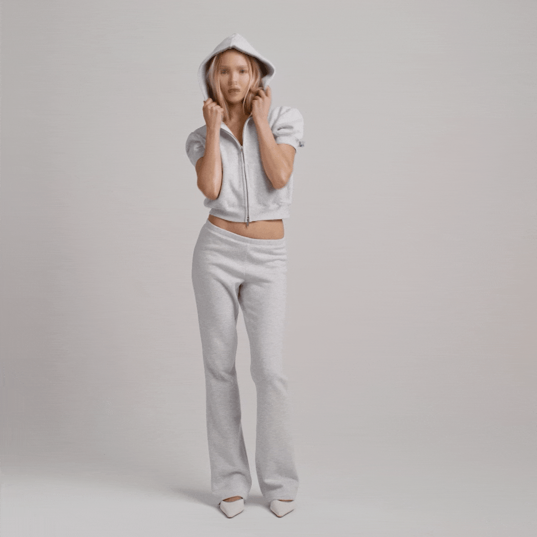Cotton Fleece Bubble Sleeve Cropped Zip Up
