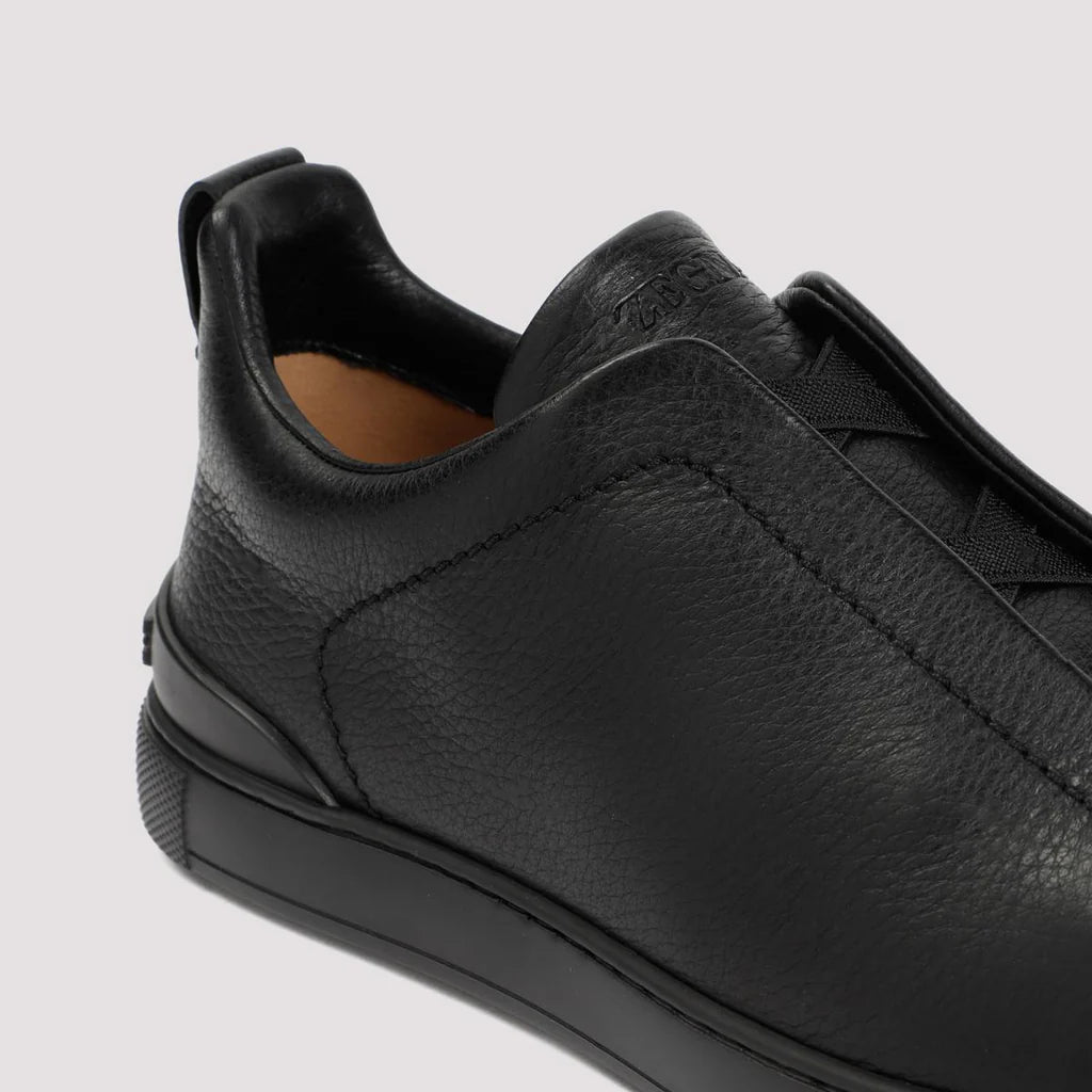 Zegna Men’s Triple Stitch™ Black Deer Leather Slip-On Sneakers – Ultra-Light Sole | Luxury Casual Footwear