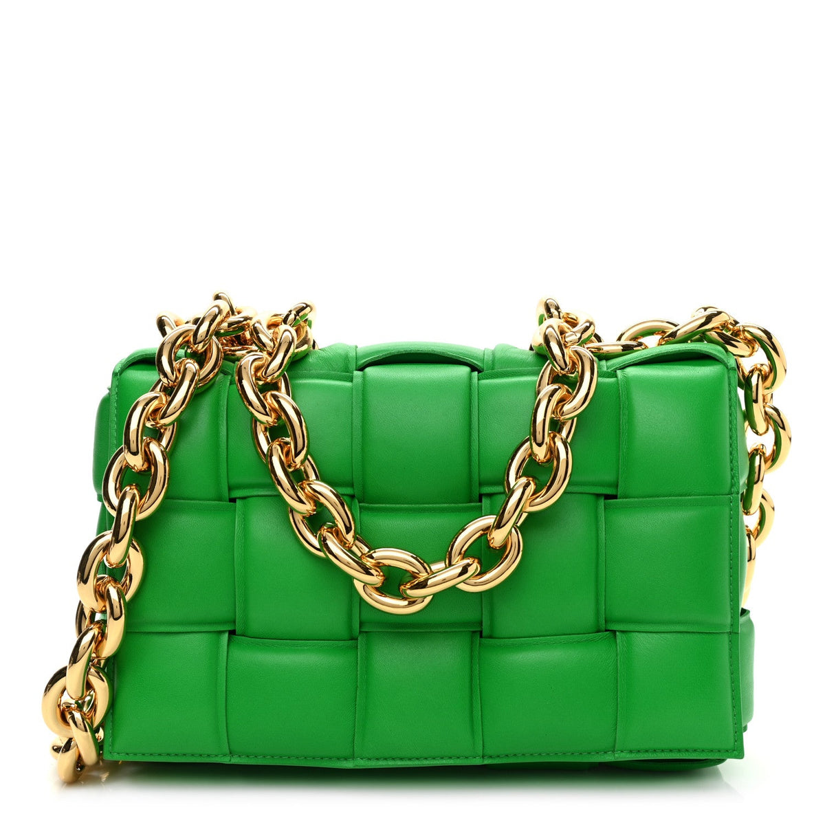 Lambskin Maxi Intreccio Padded Chain Cassette Crossbody Bag Parakeet