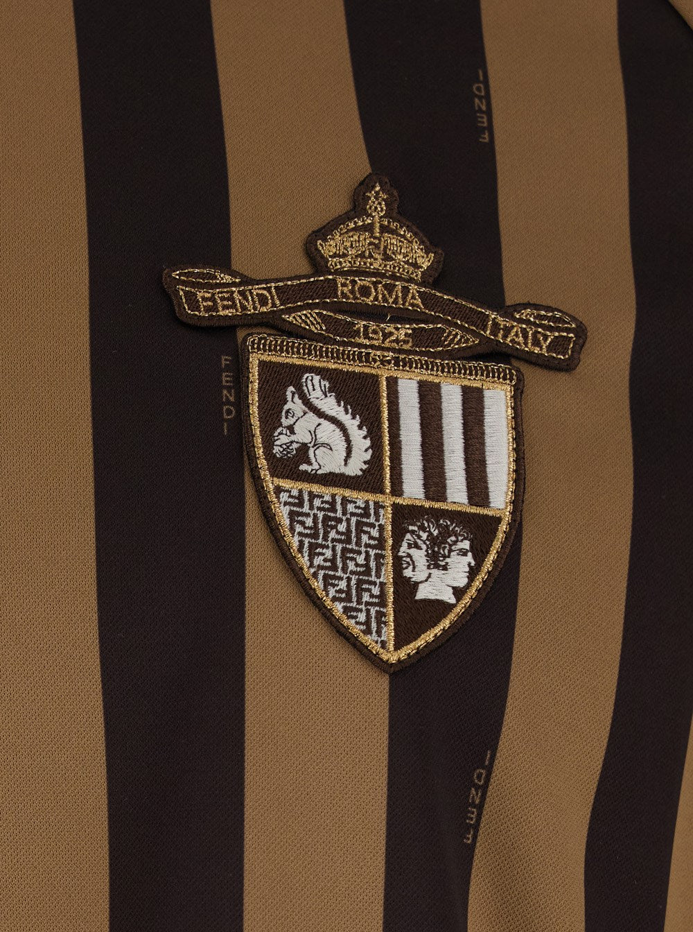 Fendi Brown T-Shirt with All-Over Striped Motif and Fendi Club Patch in Tech Fabric Man