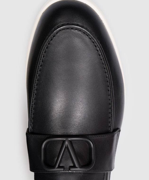 Valentino Garavani Leisure Flows Black Leather Loafers with VLogo