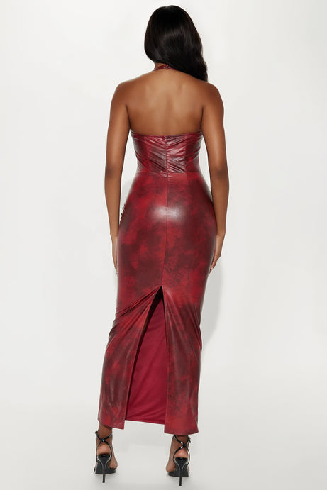 Norah Faux Leather Washed Maxi Dress - Red