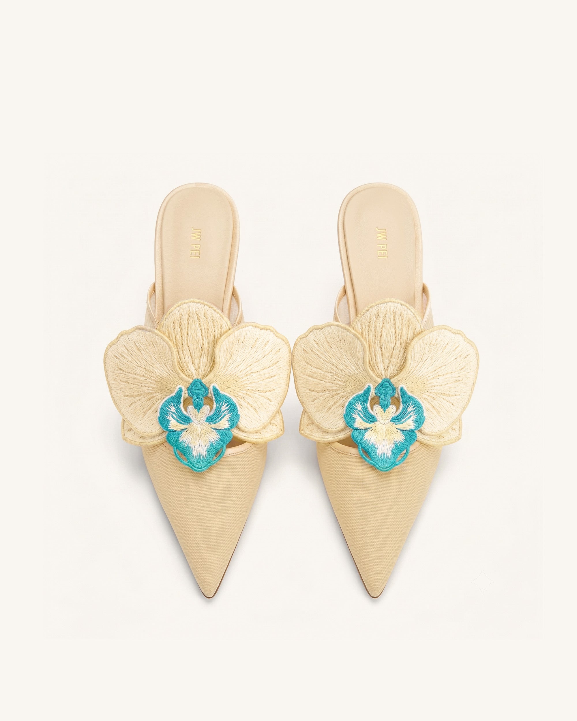 Sofia Orchid Sphere Heel Mules - Beige