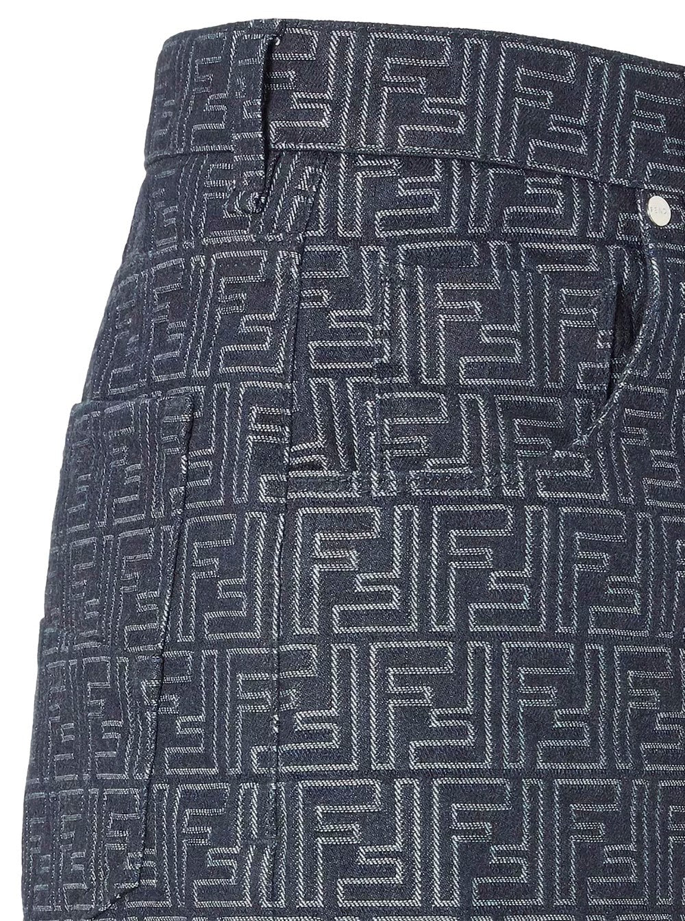 Fendi Blue Bermuda with Belt Loops and All-Over FF Motif in Cotton Man
