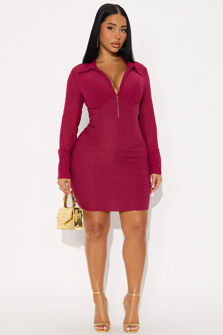 Working Late Mini Dress - Burgundy