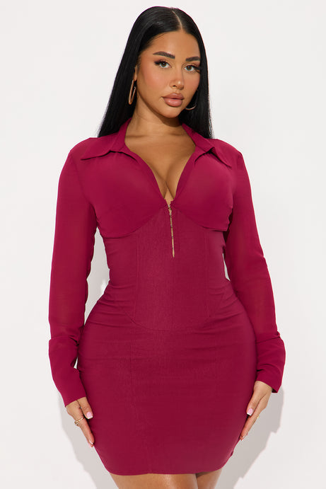 Working Late Mini Dress - Burgundy