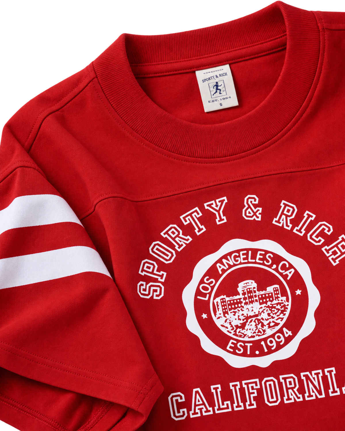 California Emblem Long Football Tee - Ruby/White