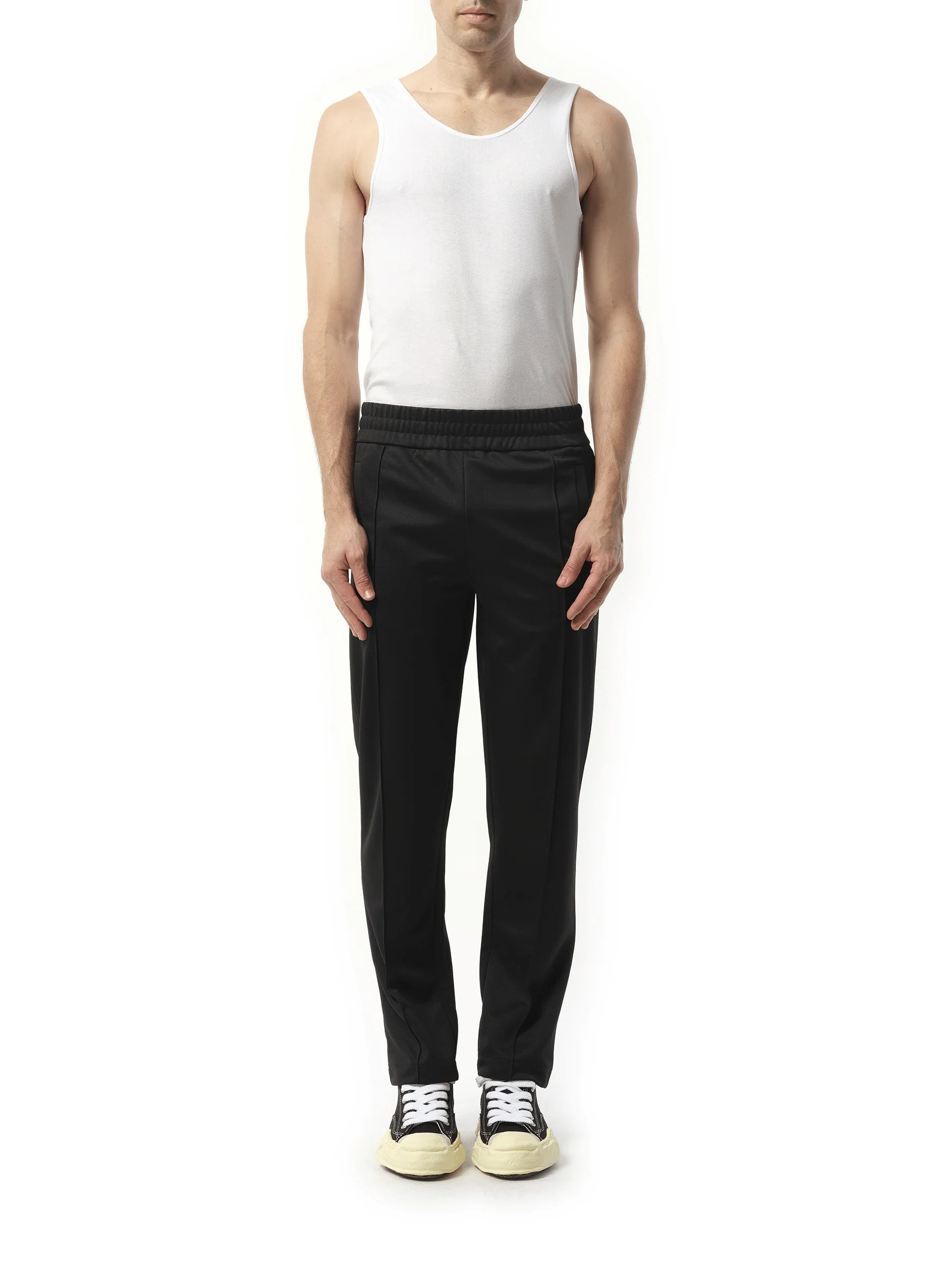 Back Curved Logo Track Pants in Black/Off White