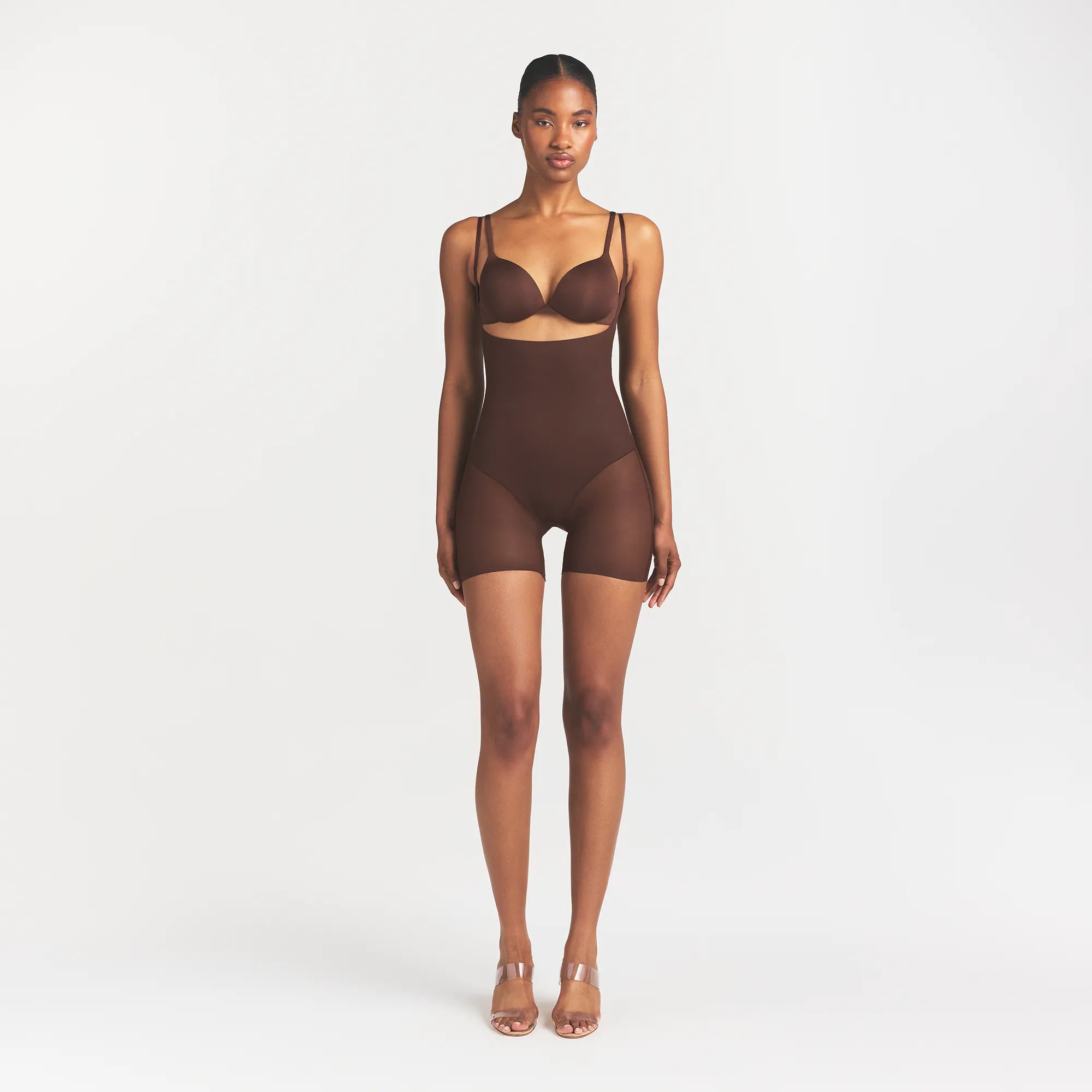 Skims Body Core Sculpt Back Smoothing Open Bust Mid Thigh Bodysuit