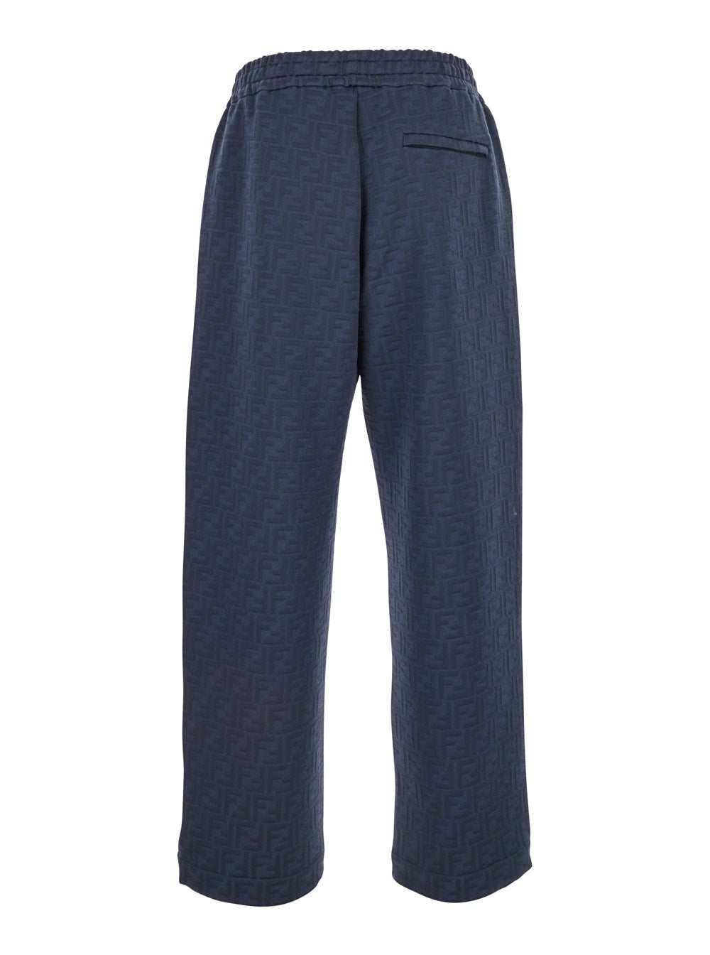 Fendi Blue Pants with All-Over Embossed FF Motif and Elastic Waist in Cotton Blend Man