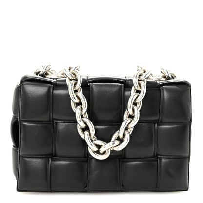 Lambskin Maxi Intreccio Padded Chain Cassette Crossbody Bag Black