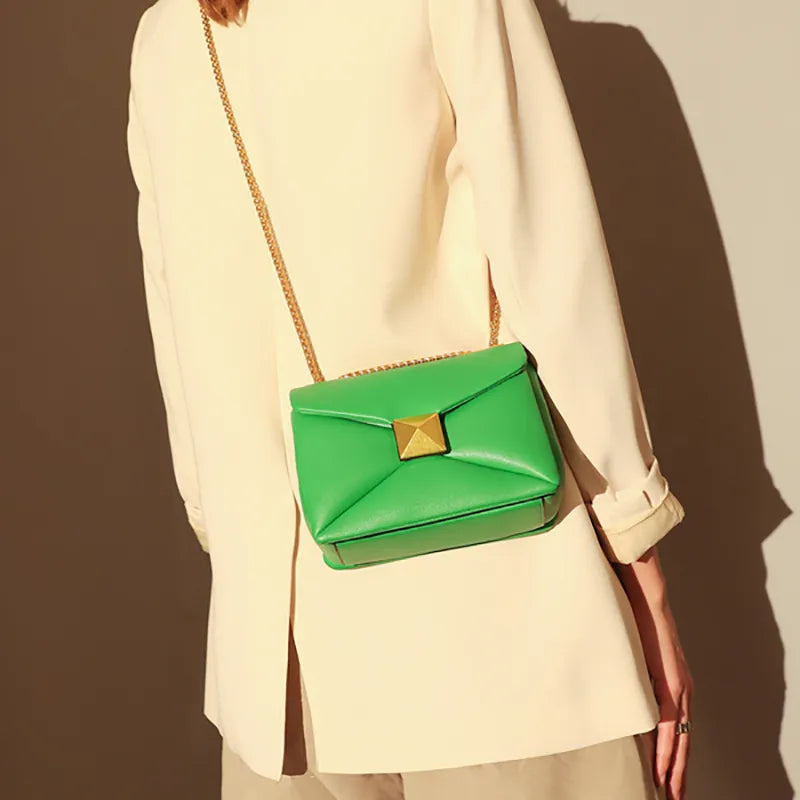 Bold Geometric Gold Chain Bag