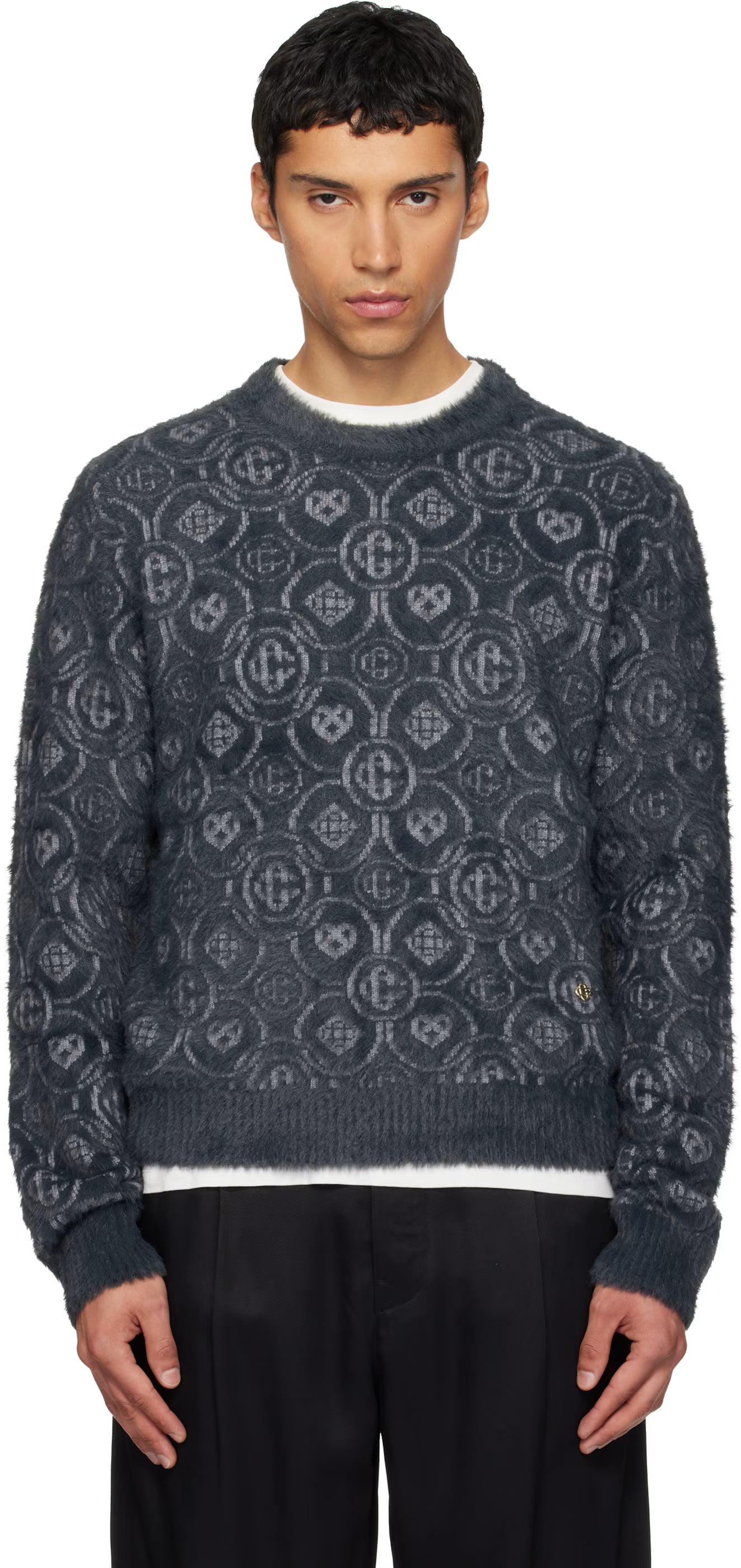 Gray Fluffy Monogram Sweater