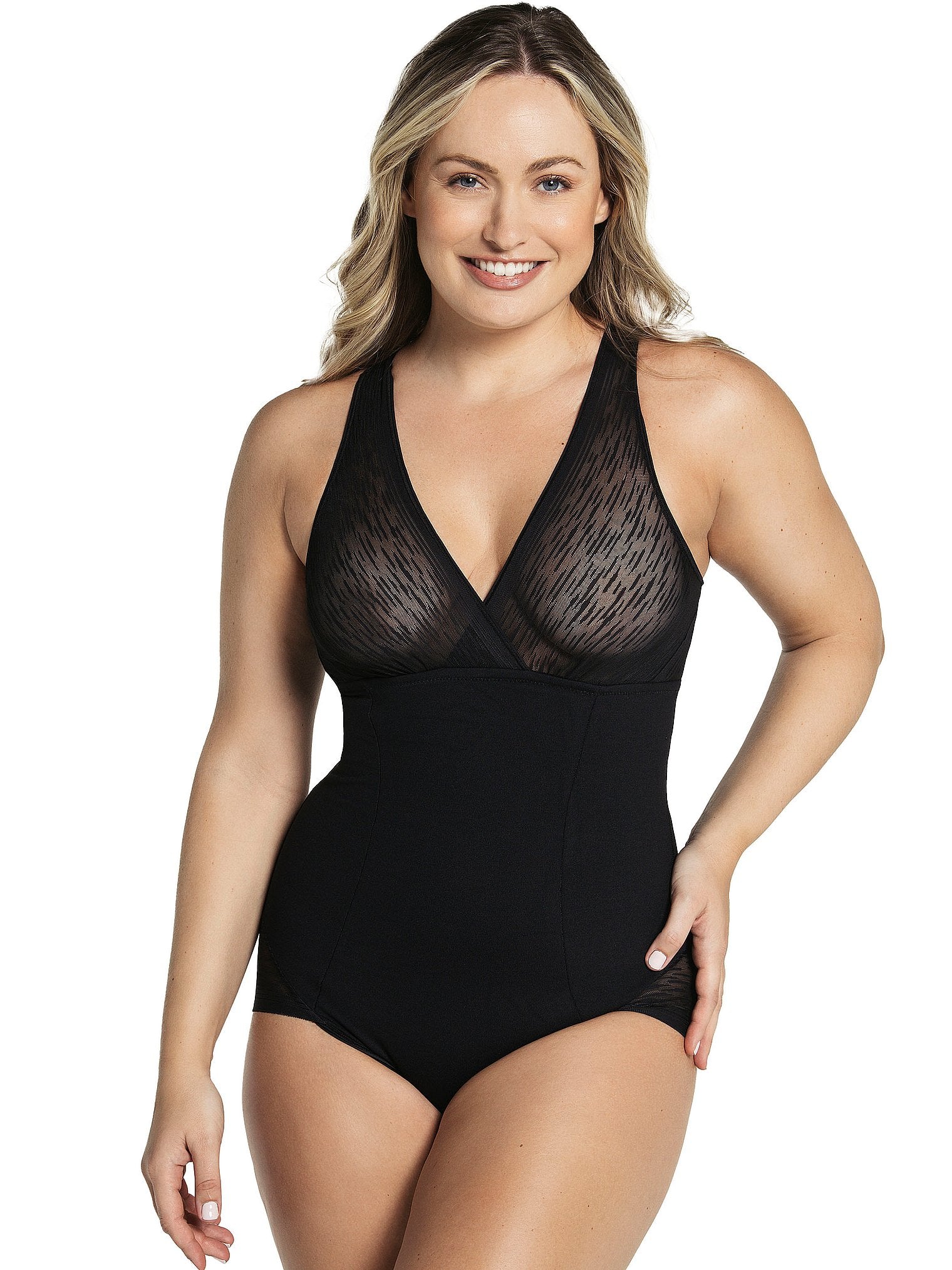Sheer Stripe Detail Sculpting Bodysuit