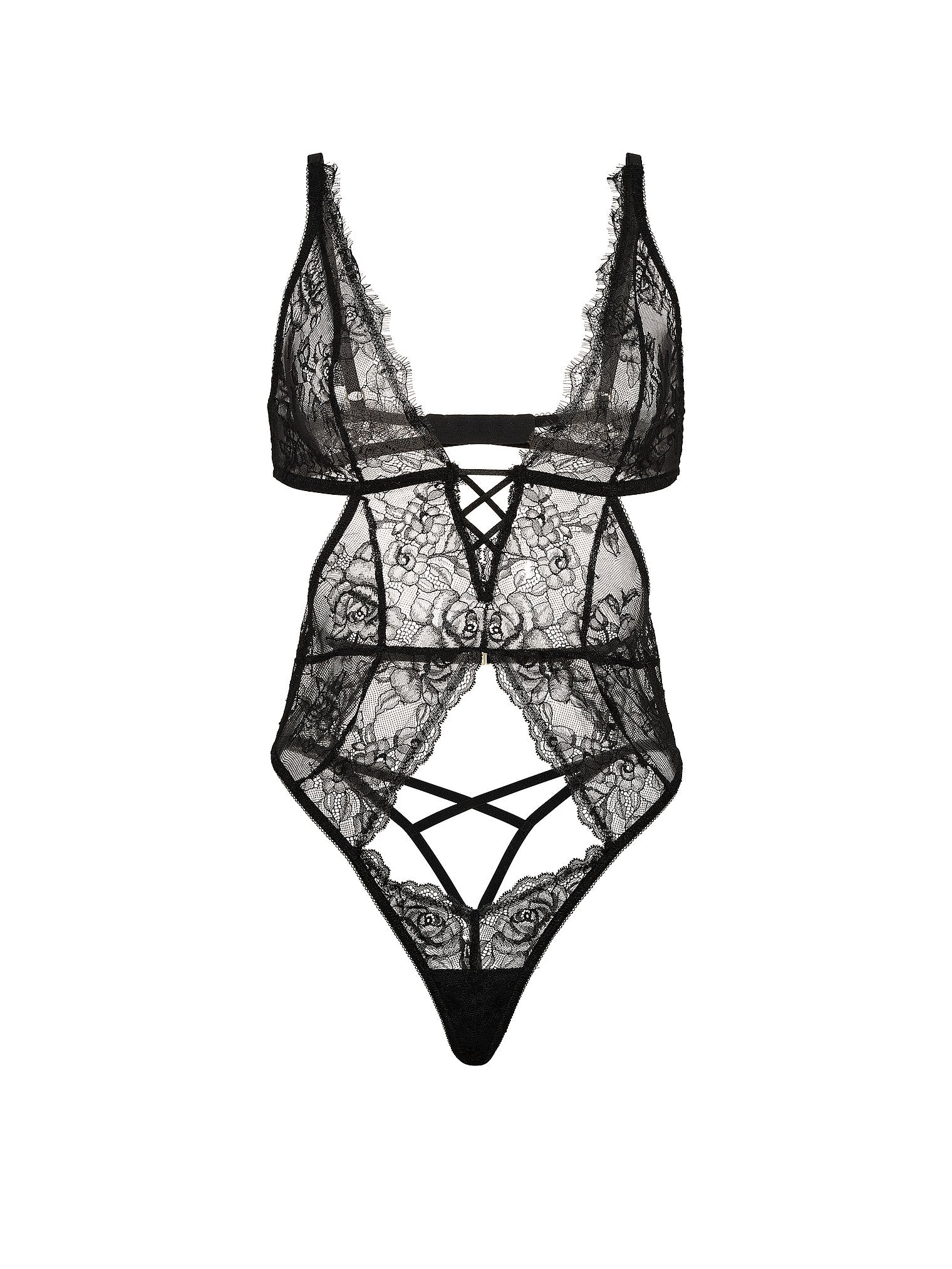Rose Lace Plunge Crotchless Teddy