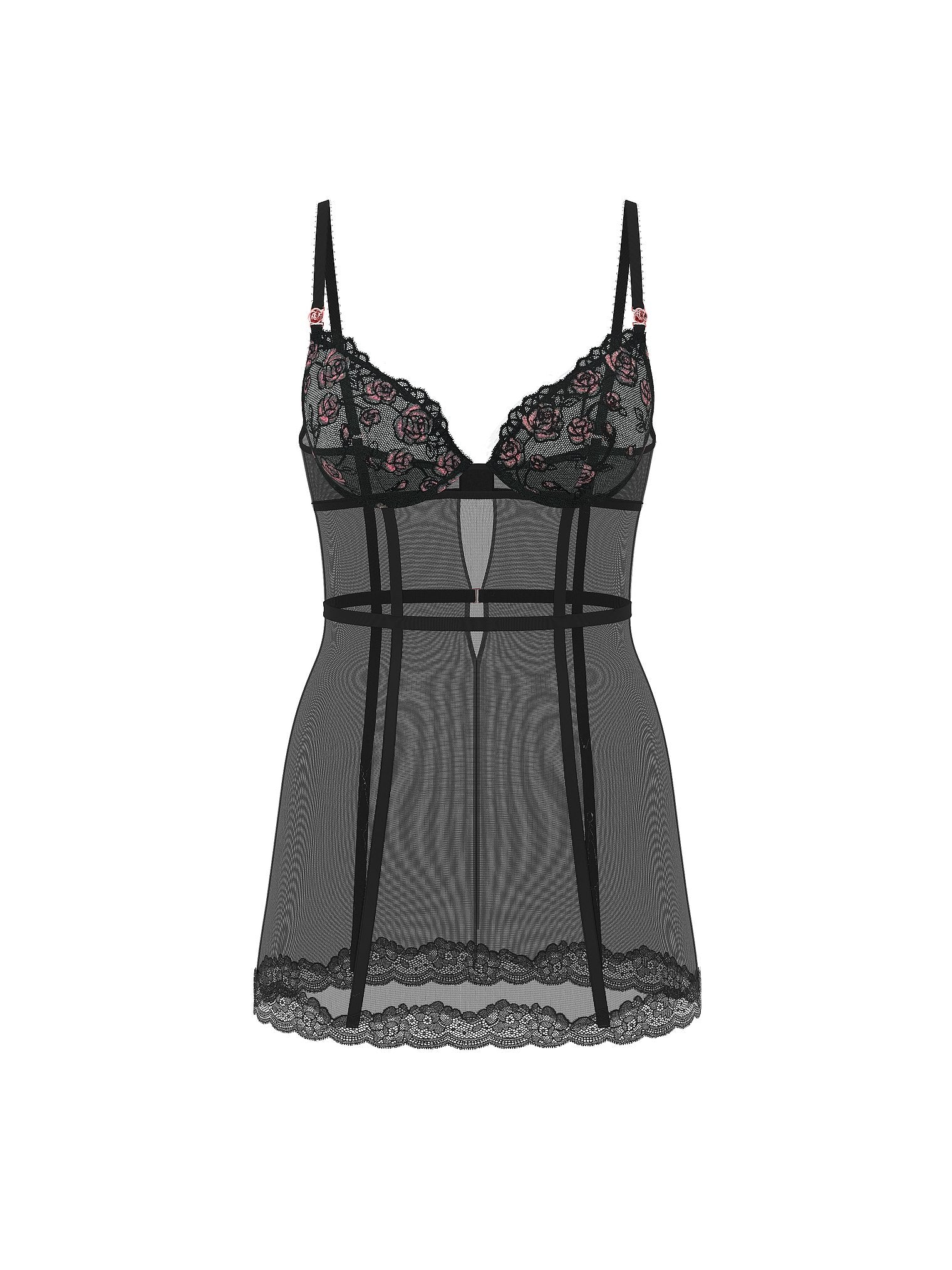 Tease Rose Embroidery Cupped Mini Slip Dress