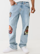 BILLY DISTRESSED PATCH BOOTCUT JEAN