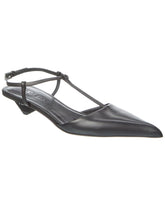 Prada Black Leather Pointed-Toe T-Strap Kitten Heels