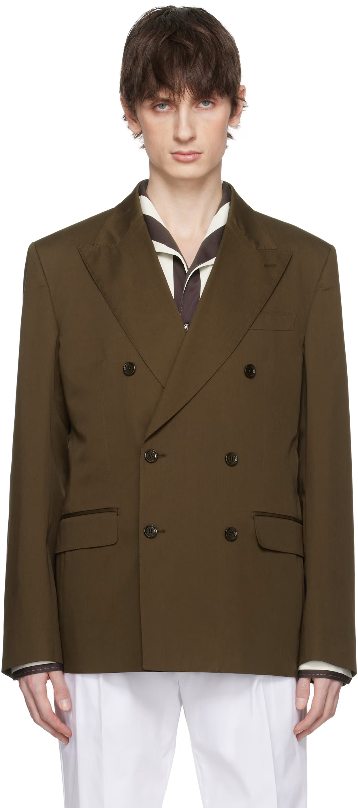 Dolce&Gabbana Brown Double-Breasted Technical Gabardine Blazer