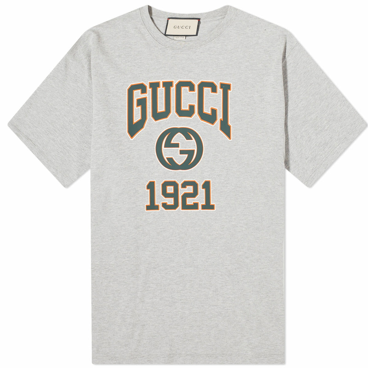 Gucci Men's Interlocking GG College Logo T-Shirt in Grey Melange