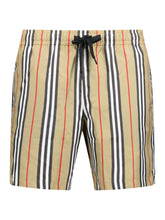 Burberry Striped Check Print Swim Shorts in Beige