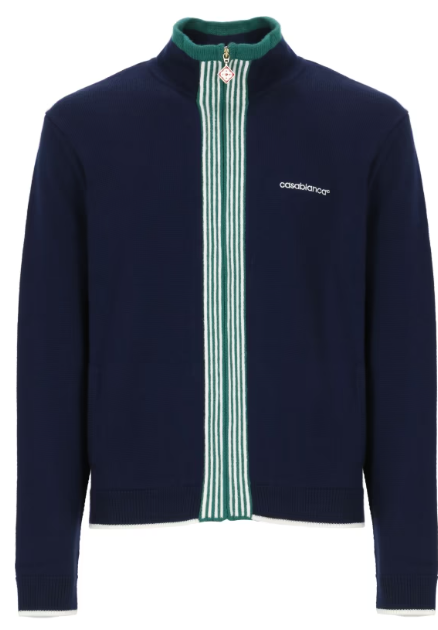 Casablanca Blue Wool Cardigan with High Neck