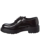Prada Black Brushed Leather Lace-Up Derby Shoes with Buckle Detail