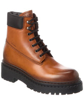 Prada Tobacco Leather Lace-Up Lug Sole Ankle Boots