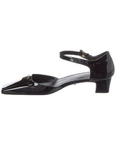 Prada Black Patent Leather Logo Square-Toe Ankle Strap Pumps