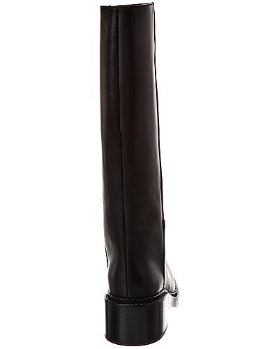 Prada Black Leather Mid-Calf Block Heel Boots