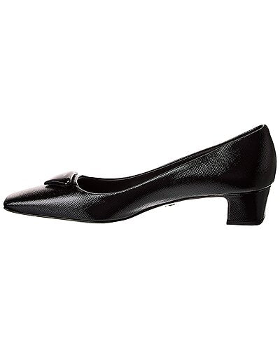 Prada Black Saffiano Leather Logo Plaque Block Heel Pumps