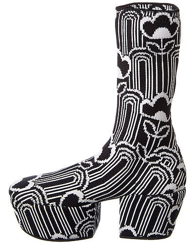 Prada Monochrome Floral Knit Platform Sock Boots