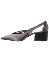 Prada Gunmetal Satin Cutout Block Heel Pumps