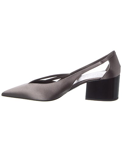 Prada Gunmetal Satin Cutout Block Heel Pumps