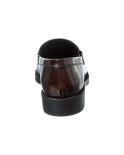 Prada Brushed Leather Brown Logo Penny Loafers