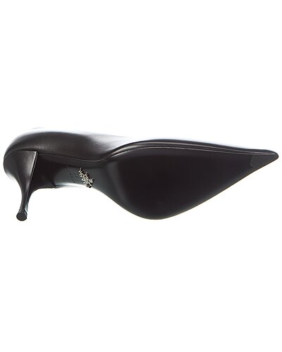 Prada Black Leather Pointed-Toe Kitten Heel Pumps