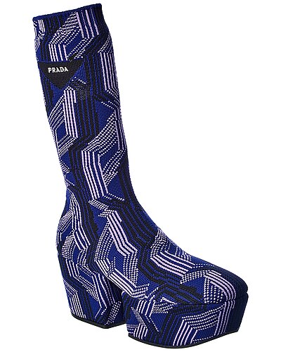 Prada Blue Geometric Knit Platform Sock Boots