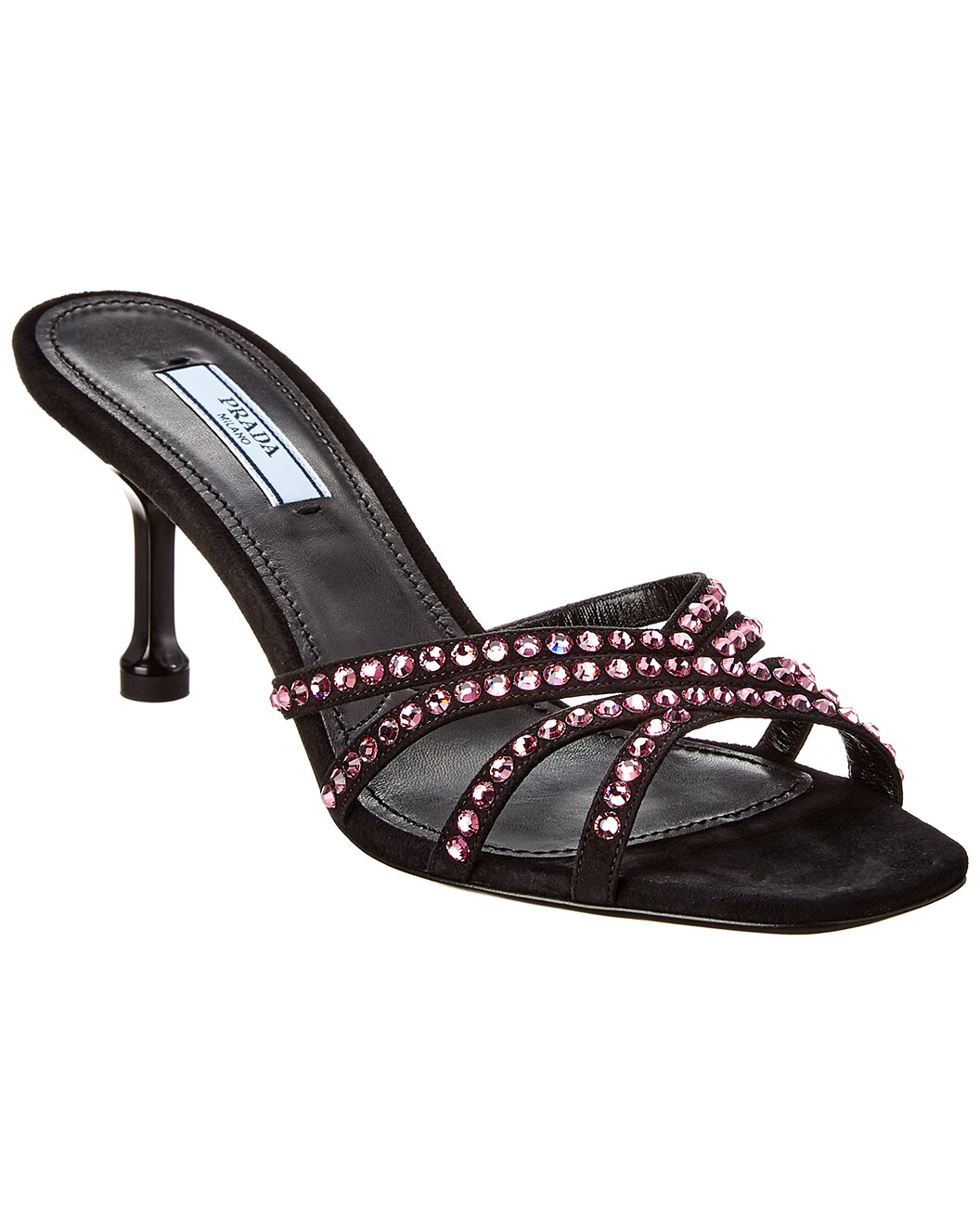 Prada Black Suede Crystal Embellished Heeled Sandals
