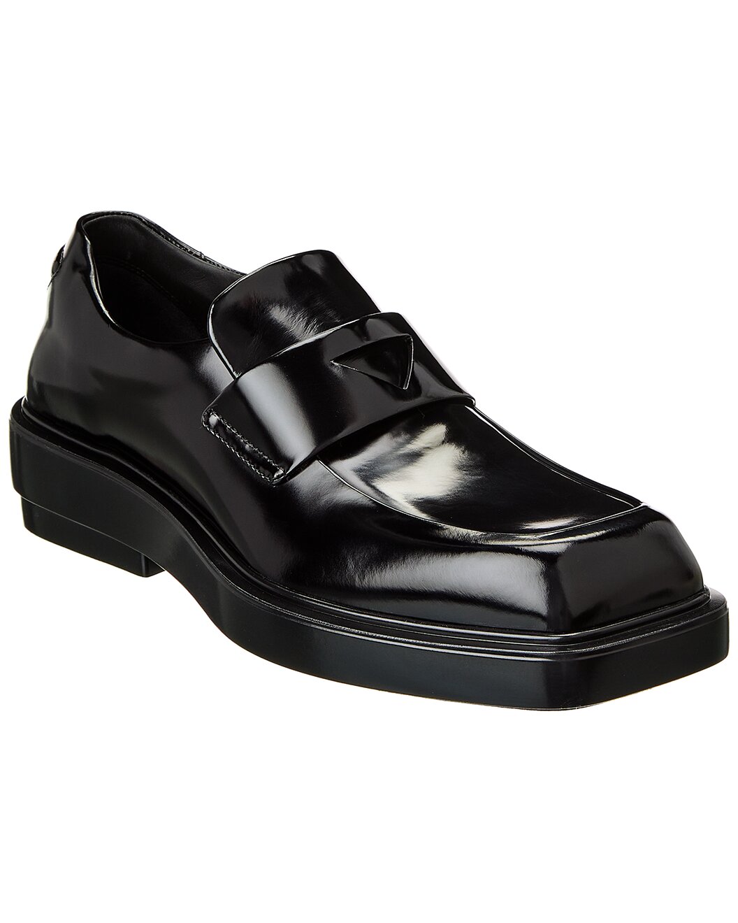 Prada Black Brushed Leather Monolith Penny Loafers