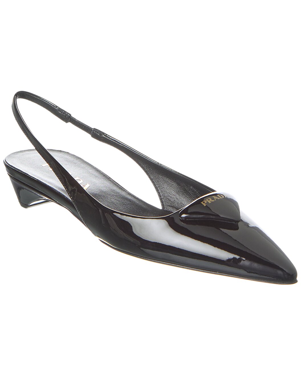 Prada Black Patent Leather Logo Slingback Kitten Heels
