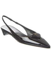 Prada Black Patent Leather Logo Slingback Kitten Heels