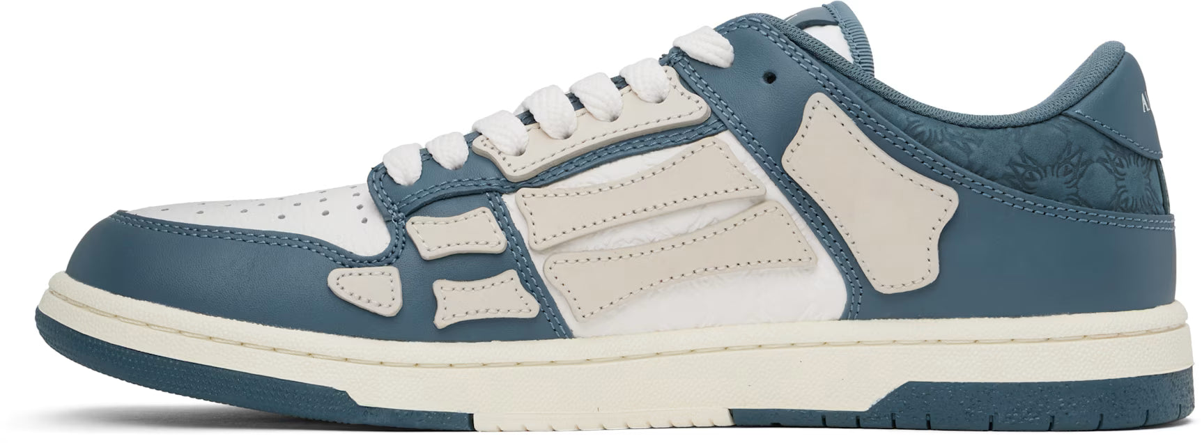 White & Navy Debossed MA Quad Skel Top Low Sneakers