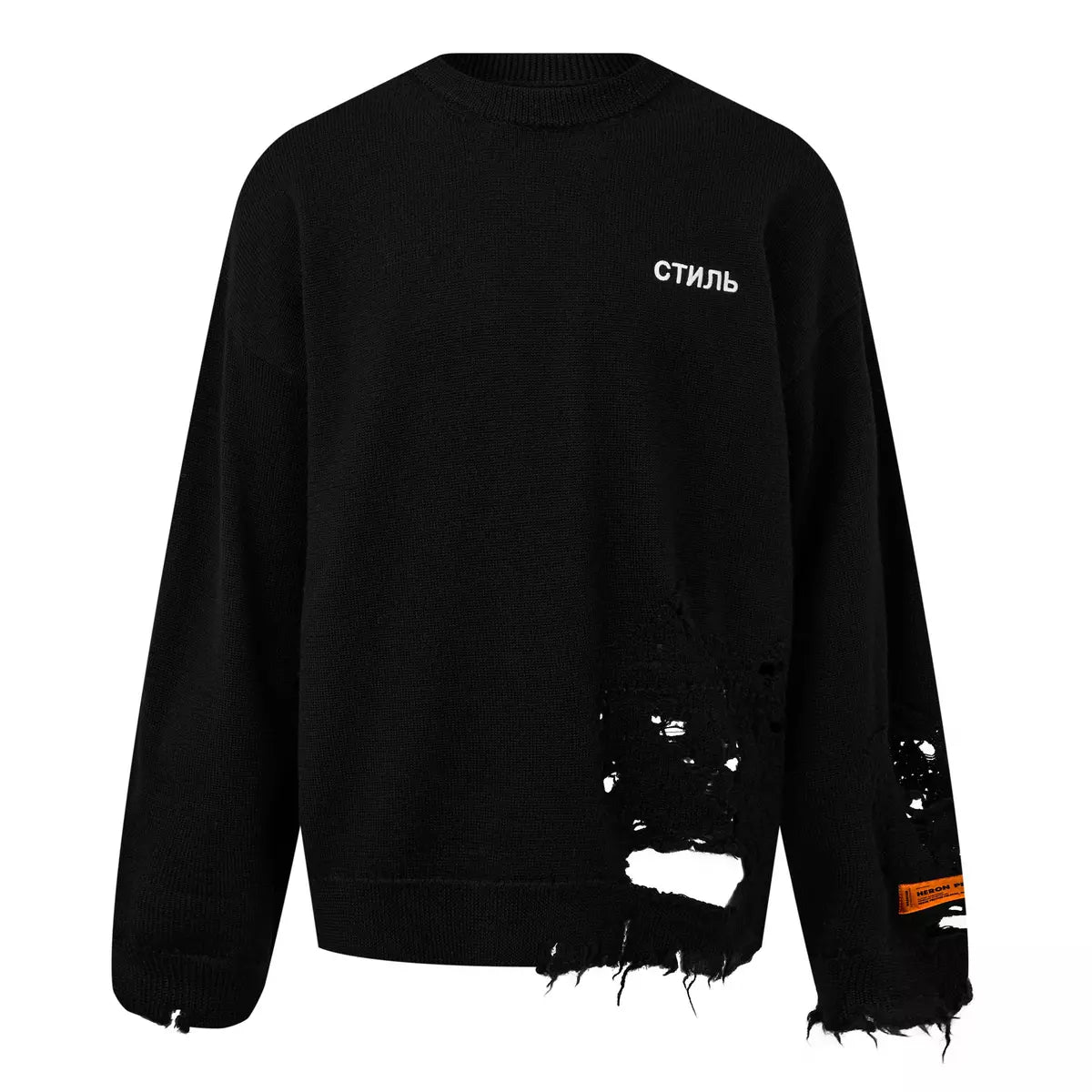 Heron Preston Distressed Knit Crew Sweater