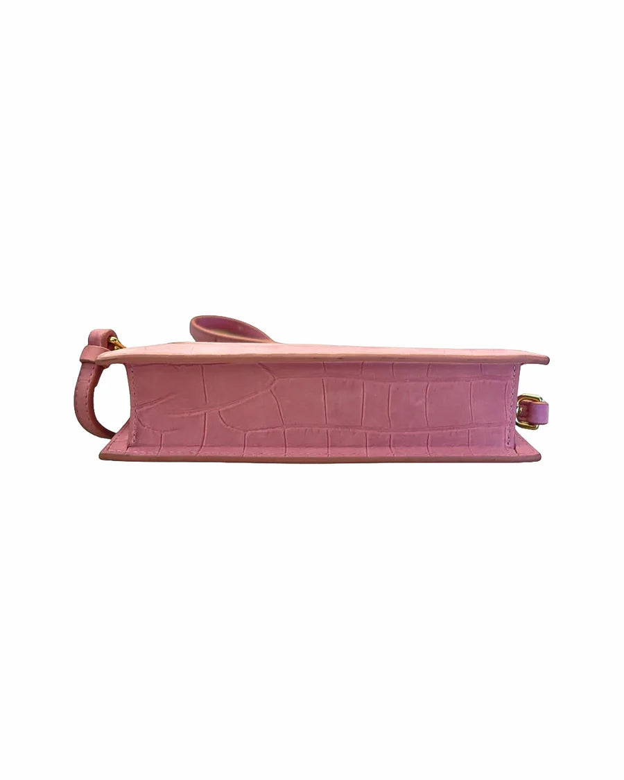Jacquemus Pink Croc-Embossed Le Chiquito Long Crossbody Bag