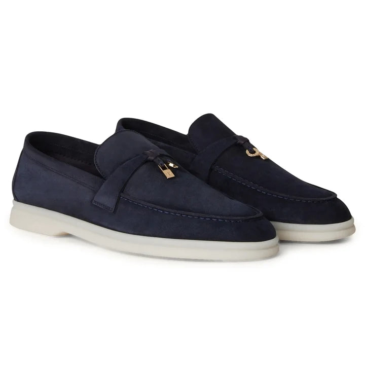 Loro Piana Summer Charms Suede Argo Blue Melange Loafers