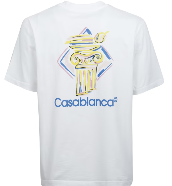 Casablanca White Cotton T-shirt with Diamond Column Print