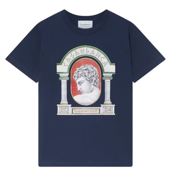 Casablanca Blue Cotton T-Shirt with Tennis Print