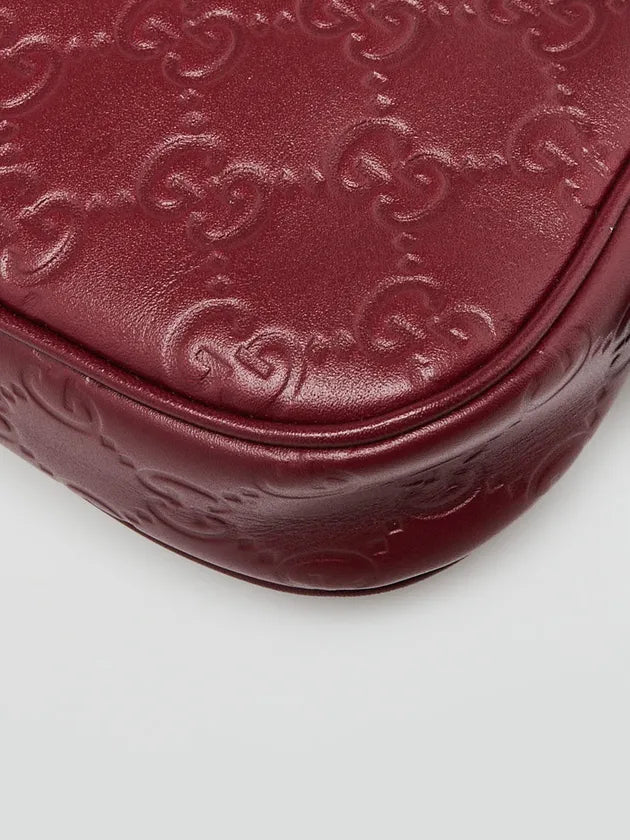Gucci Bordeaux Embossed Leather Mini Emblem Chain Shoulder Bag