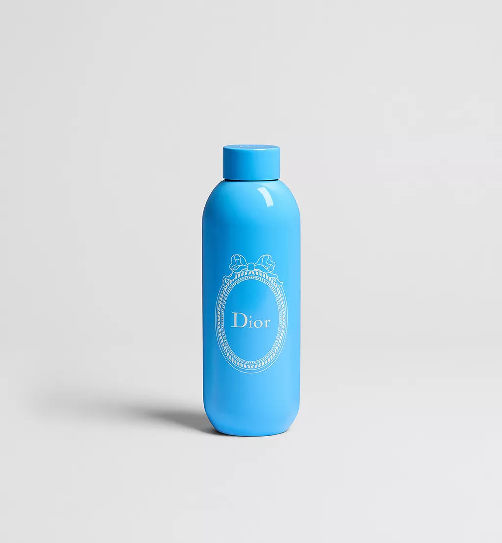 Water Bottle Blue Stainless Steel with Light Pink Dior Médaillon Motif